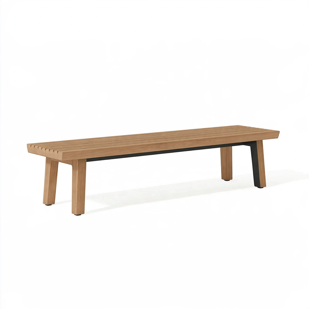 Gartenbank 180 x 40 x 45 cm Holz Natur mit Metallstrebe - Lattenbank für Außenbereich