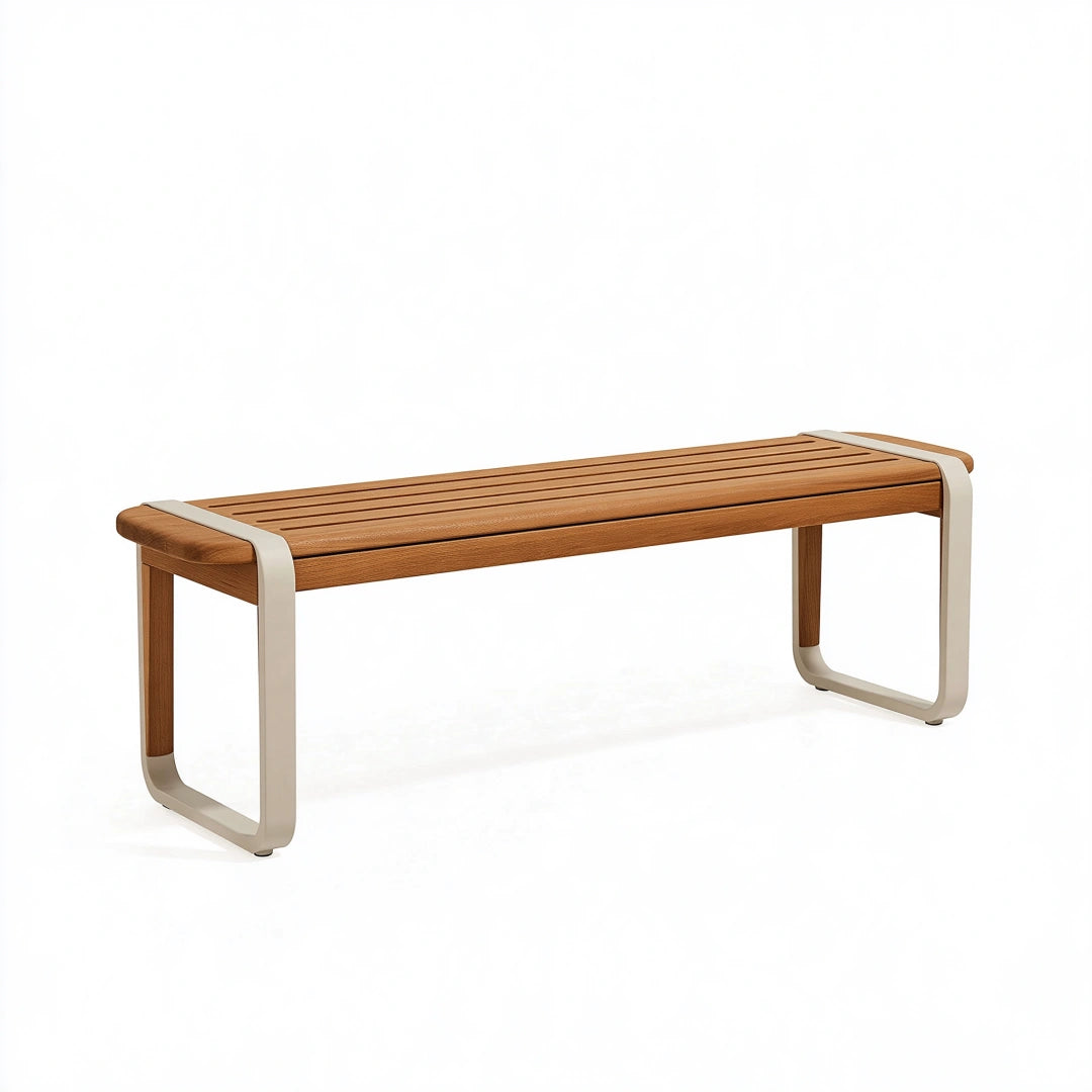 Sitzbank 120 cm Holz Metall Braun Beige mit Lamellenfläche – ANQORVIK